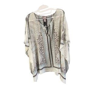 Chicos Womens Multicolor Paisley Drawstring Cape Kimono Poncho Blouse Size L/XL